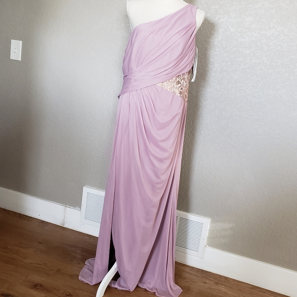 David's Bridal one shoulder mesh long dress